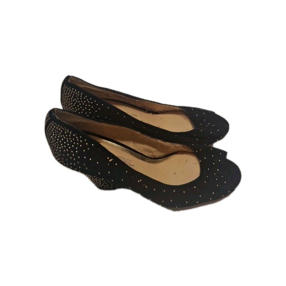 Gianni Bini Womens Black Suede Peep Toe Stilleto Rhinestone Heels 7.5 M